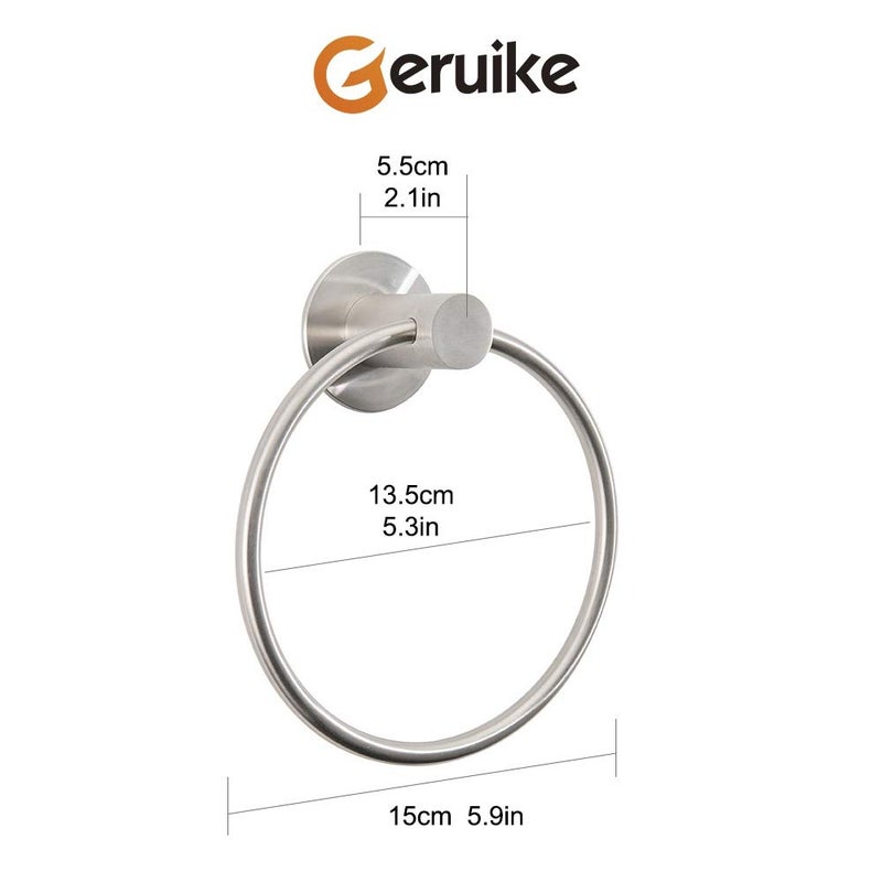 GERUIKE Adhesive Towel Ring Wall Mount Hand Towel Ring Self Adhesive Towel Hanger Stainless Steel Rustproof Brushed Nickel - Image 4